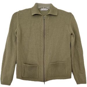 Gerard Pasquier Cardigan Sweater Full Zip Collared Sage Green Paris Chic Small